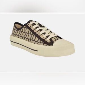 Guess Carey Canvas Low-Top Sneakers Dark Brown/Tan Size 9M
